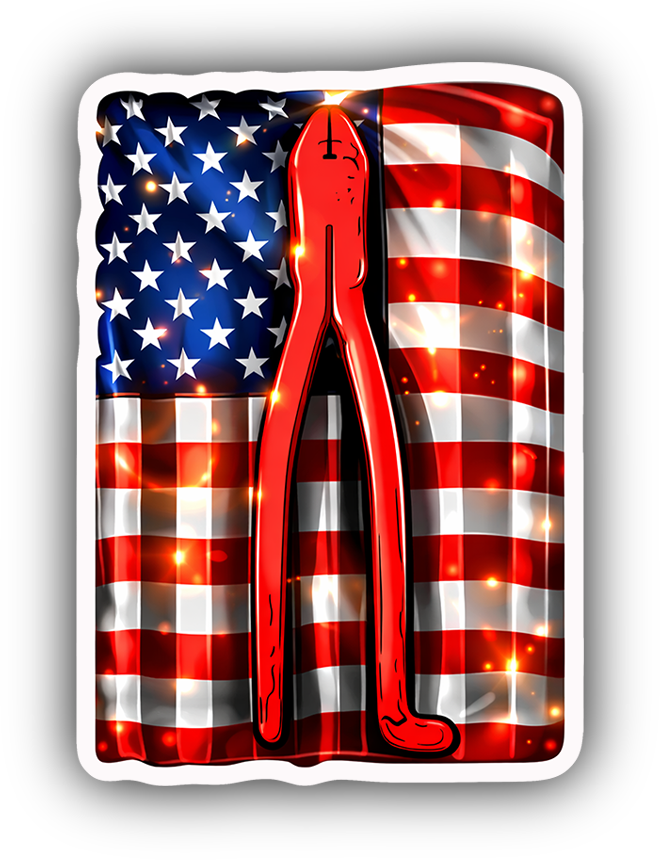 Rodbuster USA flag rebar sticker, ironworker design, premium vinyl with 3 mil laminate, waterproof, included in 20+ sticker pack
