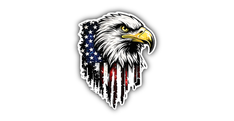 USA eagle head with American flag background 4 inch waterproof vinyl sticker set