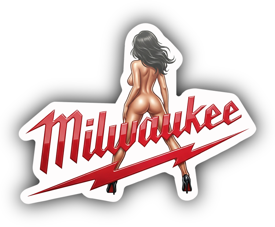 Milwaukee style pin-up silhouette sticker, 2 inch laminated vinyl, waterproof, included in 30+ sticker pack