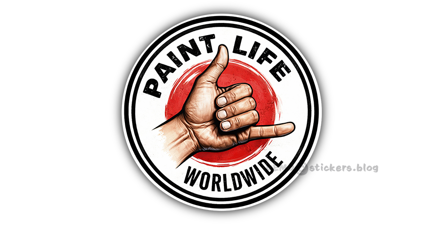 Paint Life Worldwide painter vinyl sticker with shaka hand symbol waterproof laminated decal